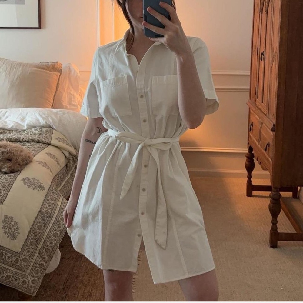 Madewell White Button-Front Shirt Dress with Waist Tie